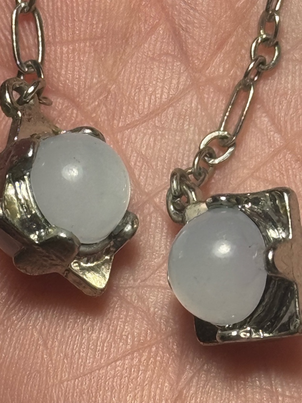 Silver Tone Drop Earrings with White Moon Stone - Picture 3 of 3